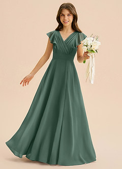 Azazie Anysa Junior Robe Trapèze en Mousseline de soie Rayé Mousse De Mer image1