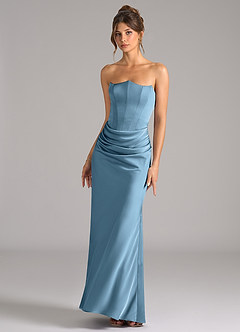 Azazie Debby Bridesmaid Dresses Steel Blue Mermaid Strapless Stretch Satin Convertible Dress image4