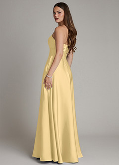 Azazie Meleena Robes de demoiselle d'honneur Robe Trapèze en Satin extensible Sans bretelles Beurre image3