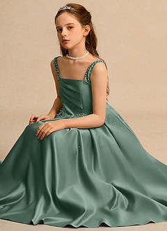 Azazie Mochi Girl Blumenmädchenkleider Ballkleid Plissee Matte Satin Kleid Eukalyptus image3