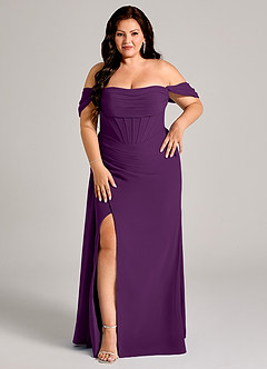 Azazie Amyra Bridesmaid Dresses Grape Sheath Off the Shoulder Chiffon Convertible Dress image13