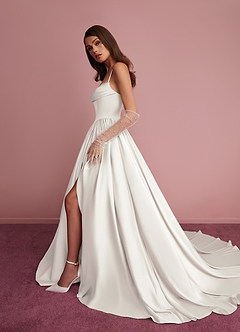 Barbie ♥ Azazie Abiti da Sposa Abito Principessa in Raso Elasticizzato Scollo a Cuore Bianco Diamante image3
