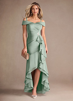 Azazie Billings Mother of the Bride Dresses Agave Mermaid Off the Shoulder Stretch Satin Dress image7