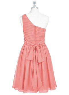 Azazie Katrina Bridesmaid Dresses Coral A-Line One Shoulder Chiffon Dress image7