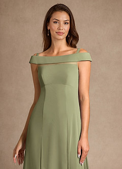 Azazie Ewa Moeder van de bruid jurken A-Lijn Jurk van Mesh Off the Shoulder Pistache image9