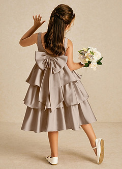 Azazie Margery Flower Girl Dresses Taupe A-Line Bow Stretch Satin Dress image1