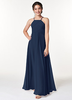 Azazie Ginger Junior Dark Navy A-Line Pleated Chiffon Dress image4