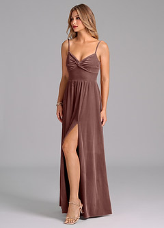 Azazie Zeya Bridesmaid Dresses Espresso A-Line Pleated Velvet Dress image6