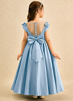 Azazie Toffee Robe Demoiselle D'honneur Fillette Robe Princesse en Mat Satiné Nœud Poudre Bleue image1