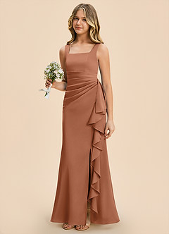 Azazie Adrienne Junior Bronzer Sheath Pleated Stretch Satin Dress image1