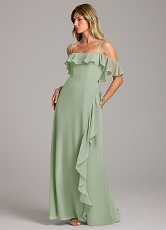 Azazie Aubrie Bridesmaid Dresses Dusty Sage A-Line Off the Shoulder Chiffon Dress image3