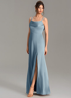 Azazie Egypt At-home Try On Dresses Dusty Blue Mermaid Sweetheart Neckline Stretch Satin Dress image4