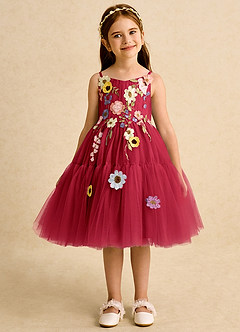 Azazie Osea Flower Girl Dresses Scarlet Ball-Gown Pleated Tulle Dress image7