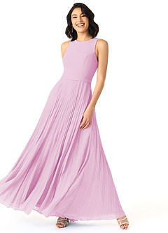 Azazie Lindie Bridesmaid Dresses Candy Pink A-Line Scoop Pleated Chiffon Dress image3
