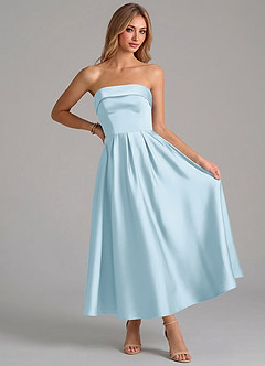 Azazie Lucienne Vestidos de damas de honor Vestido de Azul Cielo de Satén Elástico de Corte en A con Plisado image5