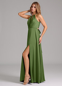 Azazie Evalleen Bridesmaid Dresses Juniper A-Line Pleated Stretch Satin Dress image4