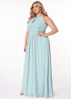 Azazie Bonnie Bridesmaid Dresses Mist A-Line Keyhole Ruched Chiffon Dress image8
