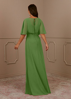 Azazie Oksana vestidos de madre de la novia Vestido de Albahaca de Gasa de Corte en A con Cuello en V Plisado image3