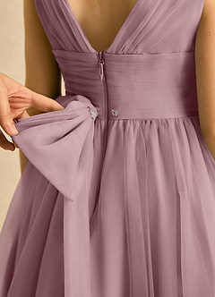 Azazie Macaron Jurken voor bloemenmeisjes A-Lijn Jurk van Tule Geplooid Stoffige Roos image6