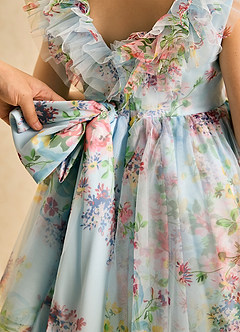 Azazie Sprinkles Flower Girl Dresses Sky Blue Ball-Gown Bow Chiffon Dress image7