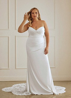 Christian Siriano Bridal for Azazie 2004 Robes de mariée Robe Fourreau en Crêpe Dos Satin Dentelle Diamant Nude image12