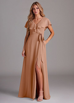 Azazie Lainey Bridesmaid Dresses Champagne Rose A-Line with Pockets Chiffon Dress image1