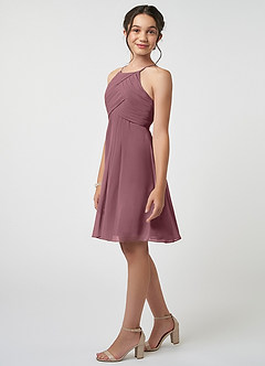 Azazie Ginny Junior Amethyst A-Line Pleated Chiffon Dress image3