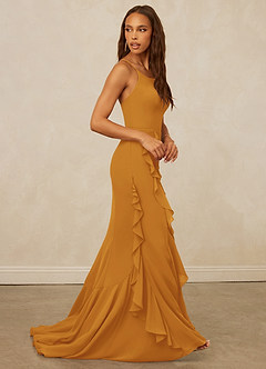Christian Siriano Bridal for Azazie 1006 Bridesmaid Dresses Butterscotch Mermaid Ruched Chiffon Dress image5