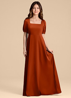 Azazie Briar Junior Paprika A-Line Bow Stretch Satin Dress image4