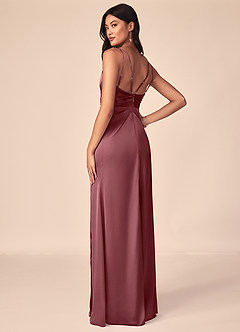 Azazie Aqua Brautjungfernkleider A-Linie V-Hals Gefaltet Stretch-Satin Kleid Wüstenrose image3