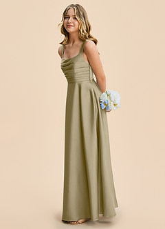 Azazie Azaria Junior A-Linie Plissee Stretch-Satin Kleid Moosgrün image4