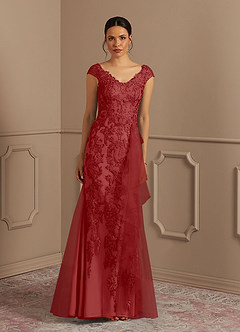 Azazie Melena Mother of the Bride Dresses Rust Mermaid Lace Tulle Dress image1