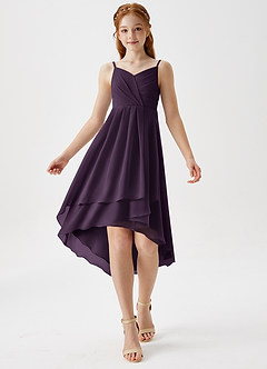 Azazie Mariam Junior A-Linie Plissee Chiffon Kleid Pflaume image3