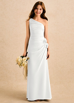 Azazie Sophie Girls Formal Robe Demoiselle D'honneur Fillette Robe Fourreau en Mousseline de soie Une épaule Blanc image1