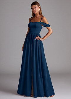 Azazie Calianna Bridesmaid Dresses Dark Navy A-Line Off the Shoulder Stretch Satin Convertible Dress image3