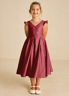 Azazie Francine Blumenmädchenkleider A-Linie Schleifen Matte Satin Kleid Granatapfelrot image2