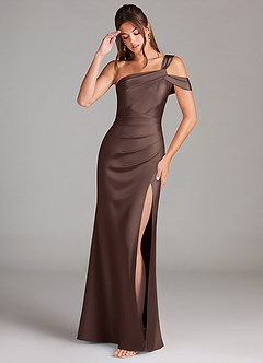 Azazie Wynter Bridesmaid Dresses Ganache Sheath One Shoulder Stretch Satin Dress image3
