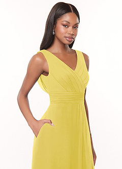 Azazie Karina Bridesmaid Dresses Canary A-Line Pleated Chiffon Dress image5