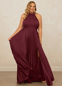 Christian Siriano Bridal for Azazie 1007 Bridesmaid Dresses Cabernet A-Line Pleated Stretch Satin Dress image12