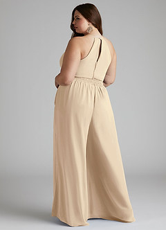 Azazie Kenzi Bridesmaid Dresses Champagne Pleated Chiffon Jumpsuit image9