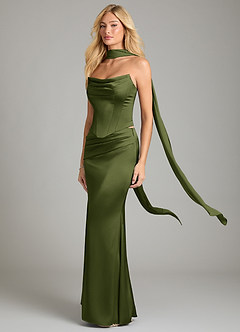 Azazie Sorrel Bridesmaid Dresses Olive Mermaid Strapless Stretch Satin Convertible Dress image1