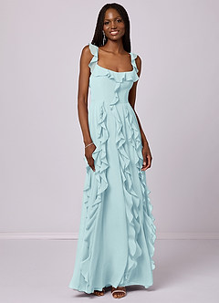 Barbie ♥ Azazie Bridesmaid Dresses Sea Glass A-Line with Pockets Chiffon Dress image3