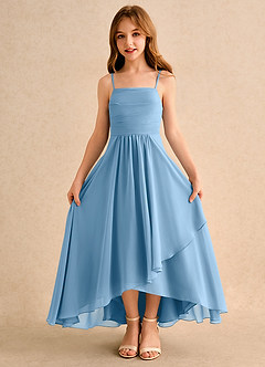 Azazie Twilight Dance Girls Formal Abiti da Ragazza di Fiori Abito A-Line in Chiffon Plissettato Blu Acciaio image6