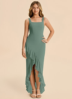 Azazie Reesie Junior Eucalyptus Sheath Ruched Chiffon Dress image7