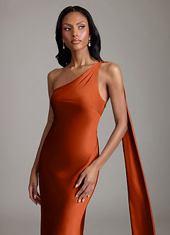 Azazie Galinda Brudtärnklänningar Klä av Sjöjungfru i Stretch Satin Ena axeln Paprika image3