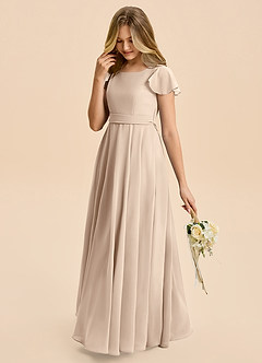 Azazie Cady Junior Taupe A-Line Pleated Chiffon Dress image5