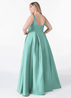 Azazie Neve Bridesmaid Dresses Aqua Ball-Gown with Pockets Stretch Satin Dress image8