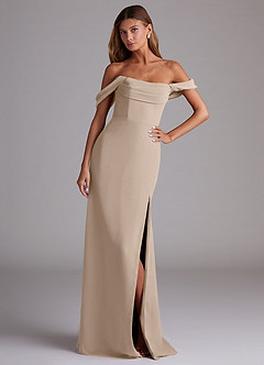 Azazie Saige Bridesmaid Dresses Taupe A-Line Off the Shoulder Chiffon Convertible Dress image4