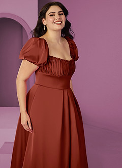 Barbie ♥ Azazie Bridesmaid Dresses Terracotta A-Line Ruched Stretch Satin Dress image10