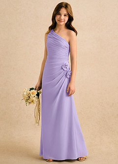 Azazie Sophie Girls Formal Robe Demoiselle D'honneur Fillette Robe Fourreau en Mousseline de soie Une épaule Lilas image4